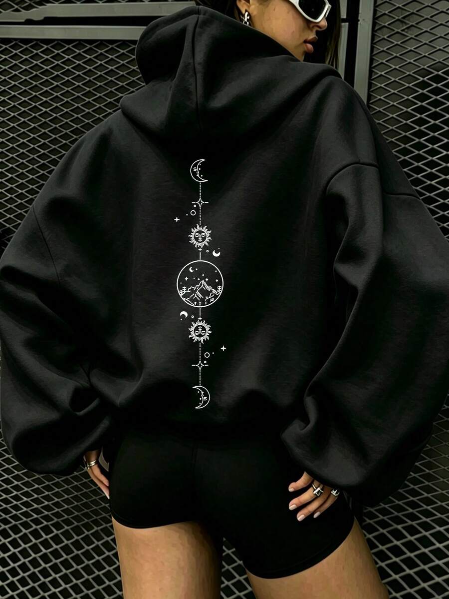 Sweatshirt Kasual Ukuran Besar untuk Musim Gugur/Dingin, Pakaian Ideal untuk Anak Perempuan di Musim Gugur/Dingin, Warna Hitam - Hitam - View 1