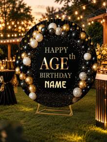 Customizable Round Backdrop (Stand Not Included), Printable Logo/Text, Durable, Suitable For Birthday Party, Party Decoration, Modern Round Design, Smooth Texture, Round Backdrop - Multicolor - View 3