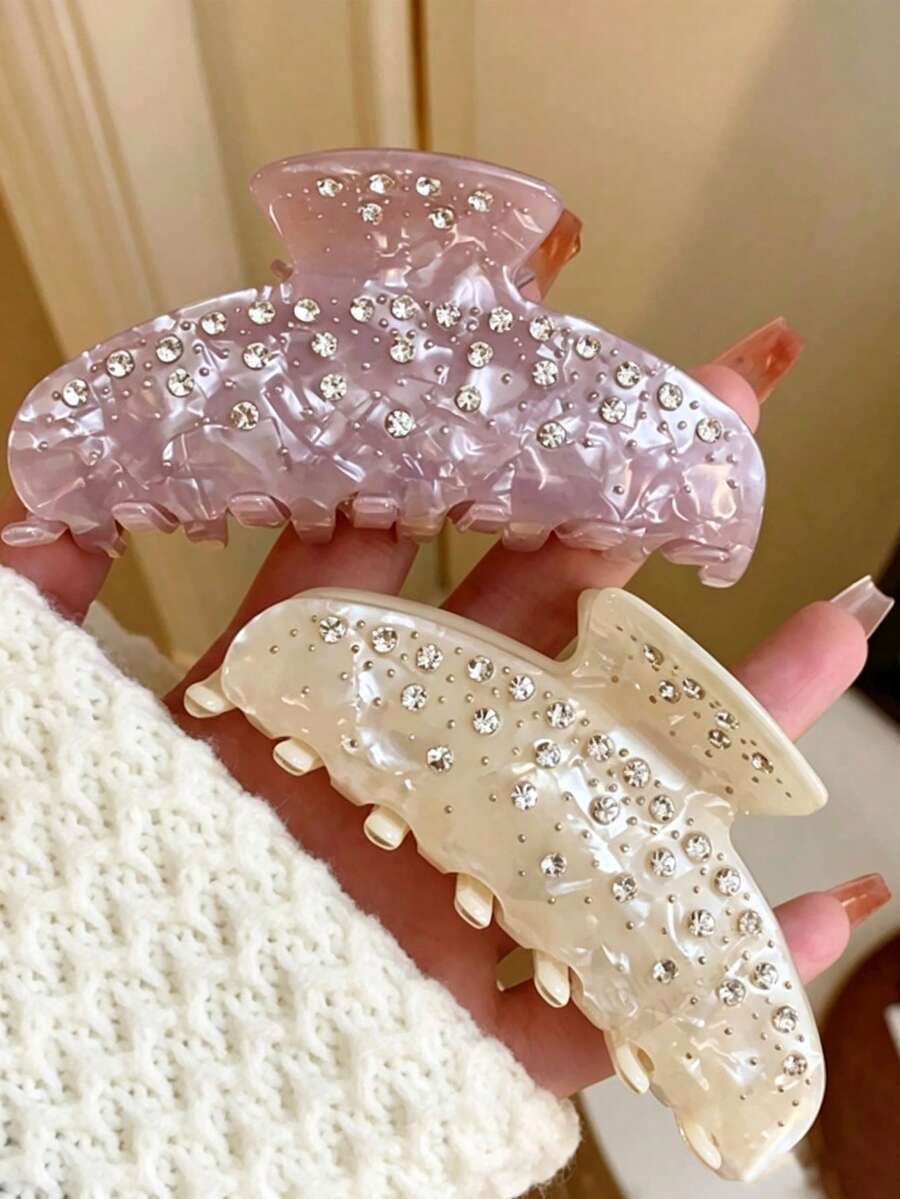 1pc/2pcs Full Rhinestone Acetate Hair Claw Clip, High-End Rhinestone Hair Clip, Hair Styling Hair Claw, Hair Grab Headwear - Multicolor - View 1