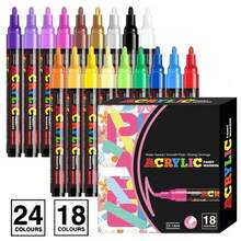[Vibrant Acrylic Marker Set] 12/18/24 Vibrant Acrylic Marker Set - Medium (2-3mm) Markers - Rock Painting, Black Paper, Skateboard Decoration, Wood, Plastic, Canvas, Christmas Greetings - Sets - View 2