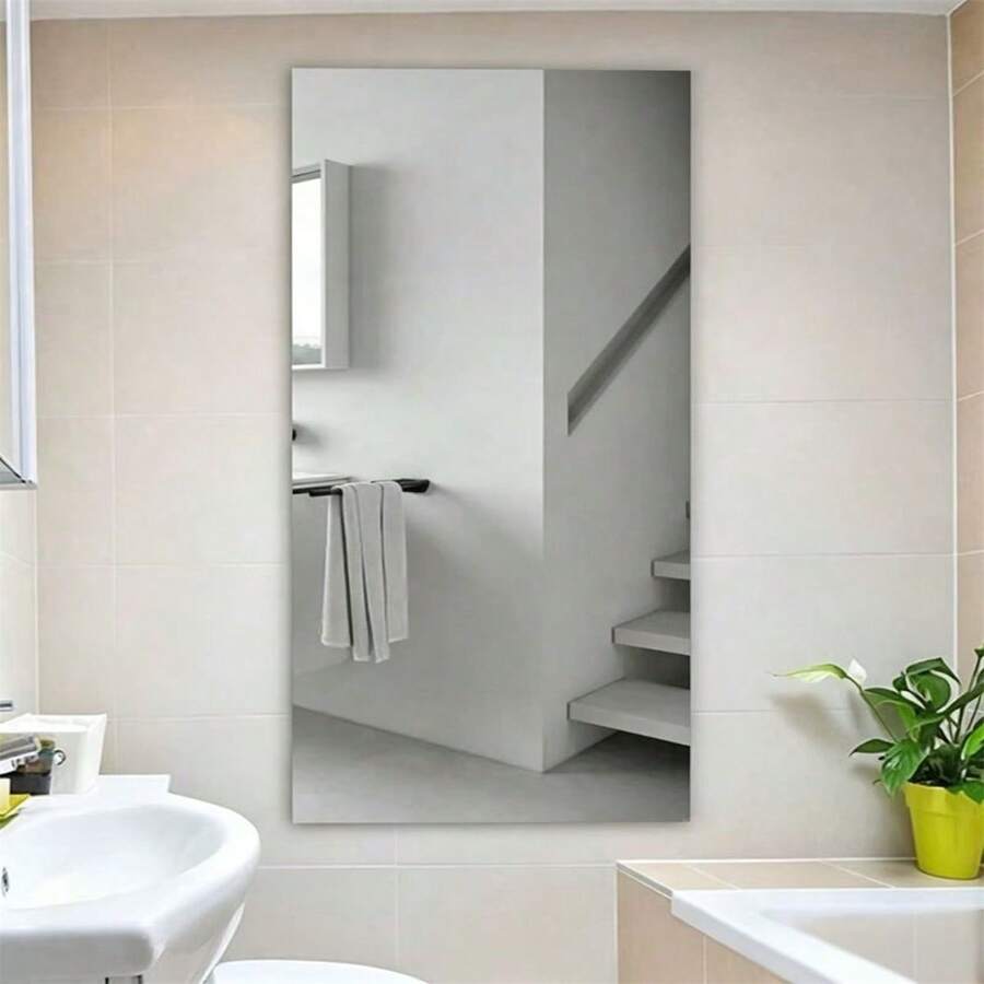 1pc Rectangular Self-Adhesive Acrylic Mirror, Frameless Shatterproof Wall Mirror Sticker, High Definition Waterproof Makeup Mirror, Suitable For Bathroom, Bedroom And Home Decor - Mirror Wall Sticker - View 1