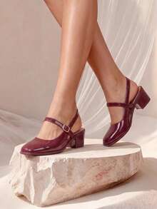 2025 Women Fashion Light Golden Mirror Metal Mary Jane Shoes, Suitable For Commuting, Dating, Party, Holiday In Spring, Flat Sandals With Simple Straps, New Crystal Dating High-End Fashion Solid Color High Heel Sandals, Plus Size Women Shoes - Red - View 1