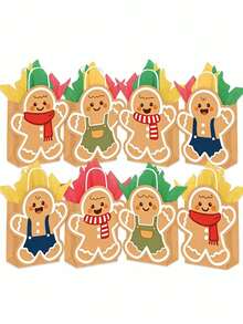 24pcs/Set Christmas Gingerbread Man Gift Bag Set, 12 Hollow Kraft Paper Tote Bags With Handles & 12 Matching Gift Cards, Christmas Party Holiday Gift Packaging Bag Set - Multicolor - View 10