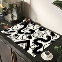 Printed Pattern Drainage Mat/Absorbent Mat/Drying Mat Coffee Machine Dish Drying Mat - Absorbent Polyester Tabletop Protector With Rubber Non-Slip Backing, For Kitchen Countertop Decoration - Home Bar And Dining Table Placemat - Multicolor - View 4