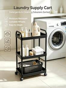 1pc Multifunctional Storage Cart, Movable Gap Bookshelf, Suitable For Living Room, Kitchen, Bedroom, Bathroom And Other Home Use, Cart, Rolling Cart, Camping, Cart With Wheels, Storage Rack - White - View 2