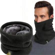 1 st elegant enfärgad halsduk i polyester med sammetsfoder, stretchig stickad nackvärmare för män och kvinnor, varm, lämplig för utomhusbruk, 80 % polyester 20 % spandex, maskintvättbar - A - Visa 2