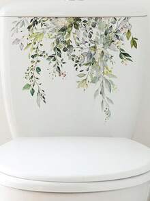1pc PVC Toilet Lid Decal, Plant Pattern Toilet Stool Commode Sticker For Bathroom, Stickers, Wall Decal, Vinyl Decal For Home Decorations, Spring Decoration Items Refresh - Multicolor - View 2