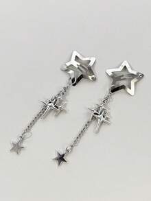 2pcs Silver Star Chain Tassel Hair Clips, Sweet Cool Side BB Clips, Suitable For Music Festival, Party, Daily Wear, Girly Atmosphere Hair Accessories - Multicolor - View 2