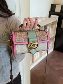 2026 New Retro Color-Blocking Floral Print Handbag, Luxury Lightweight Shoulder Crossbody Bag For Women - Hot Pink - View 12
