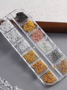12pcs Metal Chain 3D Six-Color Nail Art Charms, Punk Alloy Nail Rivet Jewelry, Mixed Pearl Metal Chain Rivet Caviar Bead Jewelry, 3D Alloy Flat Back Rhinestone Nail Art DIY Decoration - Multicolor - View 9