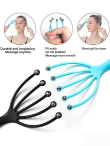 2pcs Head Massager, Portable Handheld SPA Scalp Massage Tool, Suitable For Deep Relaxation And Stress Relief, Can Be Used In Office And Home SPA Areas - Black - View 3