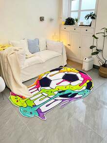 1pc Football Shaped Carpet, Small Rug, Round Carpet, Bedroom Rug, Room Decor, Living Room Carpet, Home Decor, Area Rug, Kitchen Rug, Gaming Room Carpet, Doormat, Office Decor, Bathroom Mat, Entryway, Room Decoration, Home Decor, Anti-Pollution, Durable, Anti-Dust - Black and White - View 7