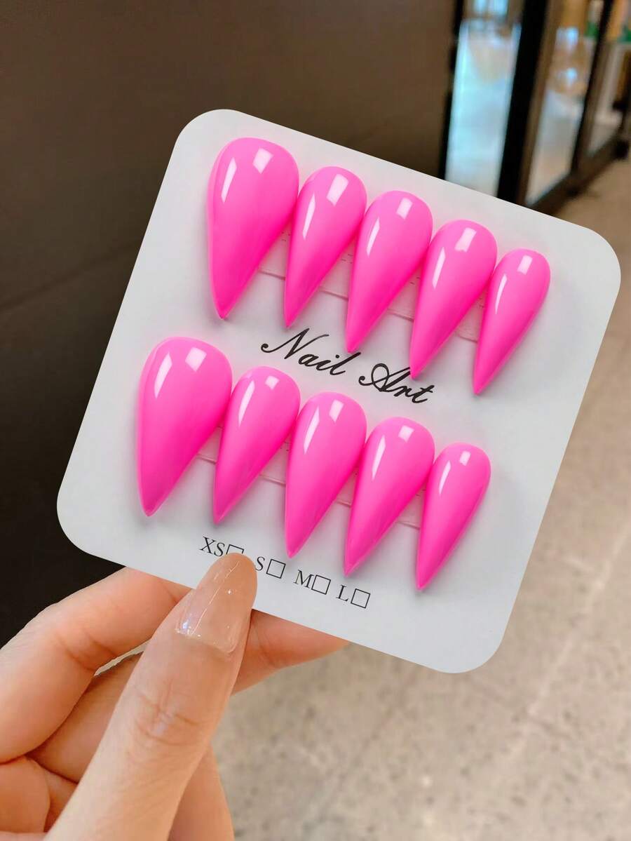 YINZIJIA 10 Pieces, Halloween Unique Personality Retro Street Cool Girl Neon Color Simple Daily Elegant Exquisite Solid Color Neon Color Handmade Short Cat Paw Fake Nail Patch Set, Suitable For Girls Who Pursue Unique Personality To Wear In Daily Life - Multicolor - View 1