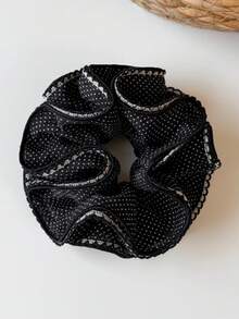 1pc Korean Style Double Layer Small Waist Bud Scrunchie, Polka Dot Starry Fabric Hair Tie For Women, Premium Back Head Ponytail Elastic Band, New Hair Accessory - Multicolor - View 6