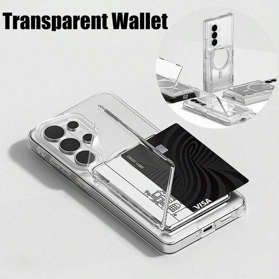 1pc Magsafe Magnetic Transparent Wallet Card Holder Stand, Compatible With All Phone Models Magnetic Card Sleeve Phone Case Card Slot Protective Cover