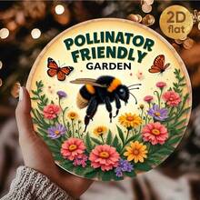 2D Flat, 2D Flat Print 1pc Wooden Sign, Vintage Style Pollinator Friendly Garden Round - 7.87 Inch Rustic Wall Decor, Featuring Bees, Flowers & Nature Inspired Design, Suitable For Garden, Balcony, Exhibition Hall - Perfect Gift For Enthusiasts, 2D Flat - A - View 4