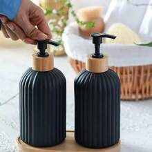 1pc Black Matte Refillable Bathroom Set, Manual Pump Lotion Soap Dispenser, Toothbrush Cup, Toothbrush & Toothpaste Holder - Black - View 5