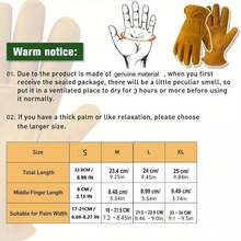 1PC Thick Cowhide Leather Work Gloves, Heat Resistant & Anti-Slip, Unisex, Suitable For Welding, Gardening, Woodworking, Construction, Fireplace, Camping, Safety Protection, Yellow - Yellow - View 3