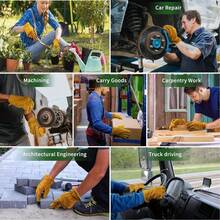 1PC Thick Cowhide Leather Work Gloves, Heat Resistant & Anti-Slip, Unisex, Suitable For Welding, Gardening, Woodworking, Construction, Fireplace, Camping, Safety Protection, Yellow - Yellow - View 7