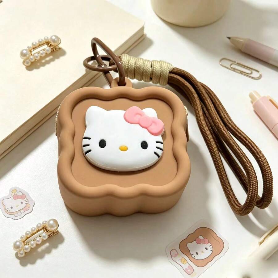 SANRIO 1pc Random Color Cartoon Curly Dog Wave Silicone Earphone Storage Bag With Lanyard, Bluetooth Earphone Protective Case, Data Cable Charging Cable Storage Box, Girly Portable Digital Storage Pouch, Student Commute Car Storage Creative Gift - One Size-1PC - View 1