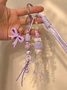 Personalized Butterfly Heart Shaped Pendant With Braided Lanyard, Suitable As Car Key Charm And Bag Accessory, Outfit Accent - Mauve Purple - View 5