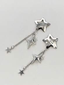 2pcs Silver Star Chain Tassel Hair Clips, Sweet Cool Side BB Clips, Suitable For Music Festival, Party, Daily Wear, Girly Atmosphere Hair Accessories - Multicolor - View 7