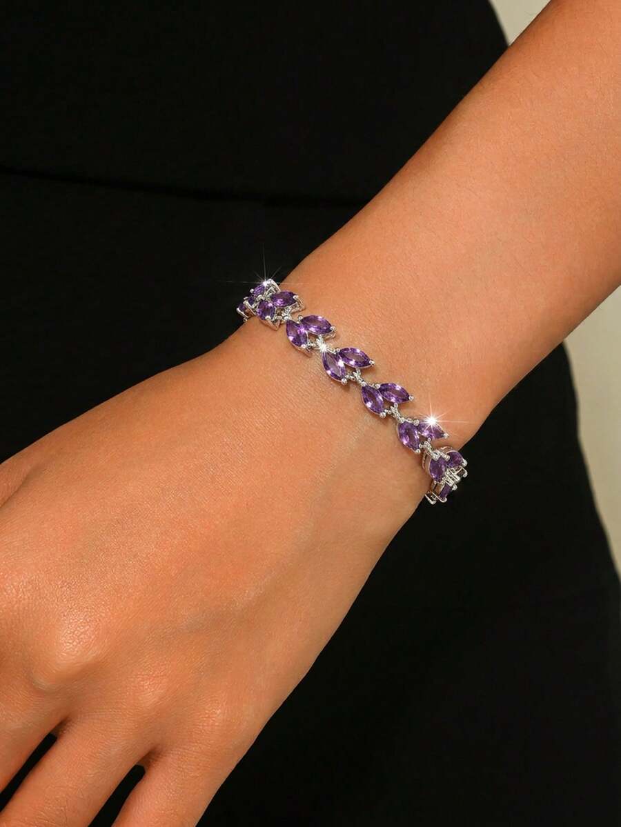 1pc/Set Horse Eye Branch Leaf Bracelet, Elegant And Charming, Suitable For High-End Evening Dresses, Birthday Parties, And Themed Dinners - Purple - View 1