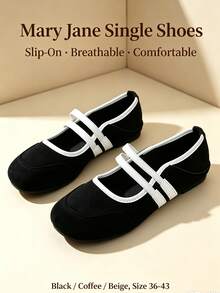 Women's Round Toe Flat Double Elastic Strap Mary Jane Shoes, Vintage Casual Soft Sole Daily Commute Shoes For Spring And Autumn - Black - View 1