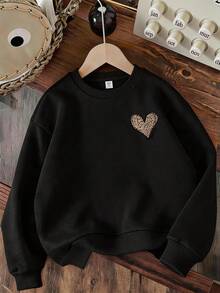 2pcs Set Suitable For Girls Big Tween Girl Round Neck Sweatshirt And Leggings Outfit, Leopard Print Heart Pattern Round Neck Sweatshirt + Leggings Set, Suitable For Autumn/Winter, Campus Style, Homecoming Outfit - Multicolor - View 6