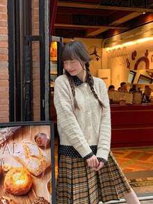 Korean Vintage 2 In 1 Polka Dot Jacket Women's Autumn/Winter New Cable Knit Cardigan Slim Fit Sweet Cool Top - Apricot - View 4