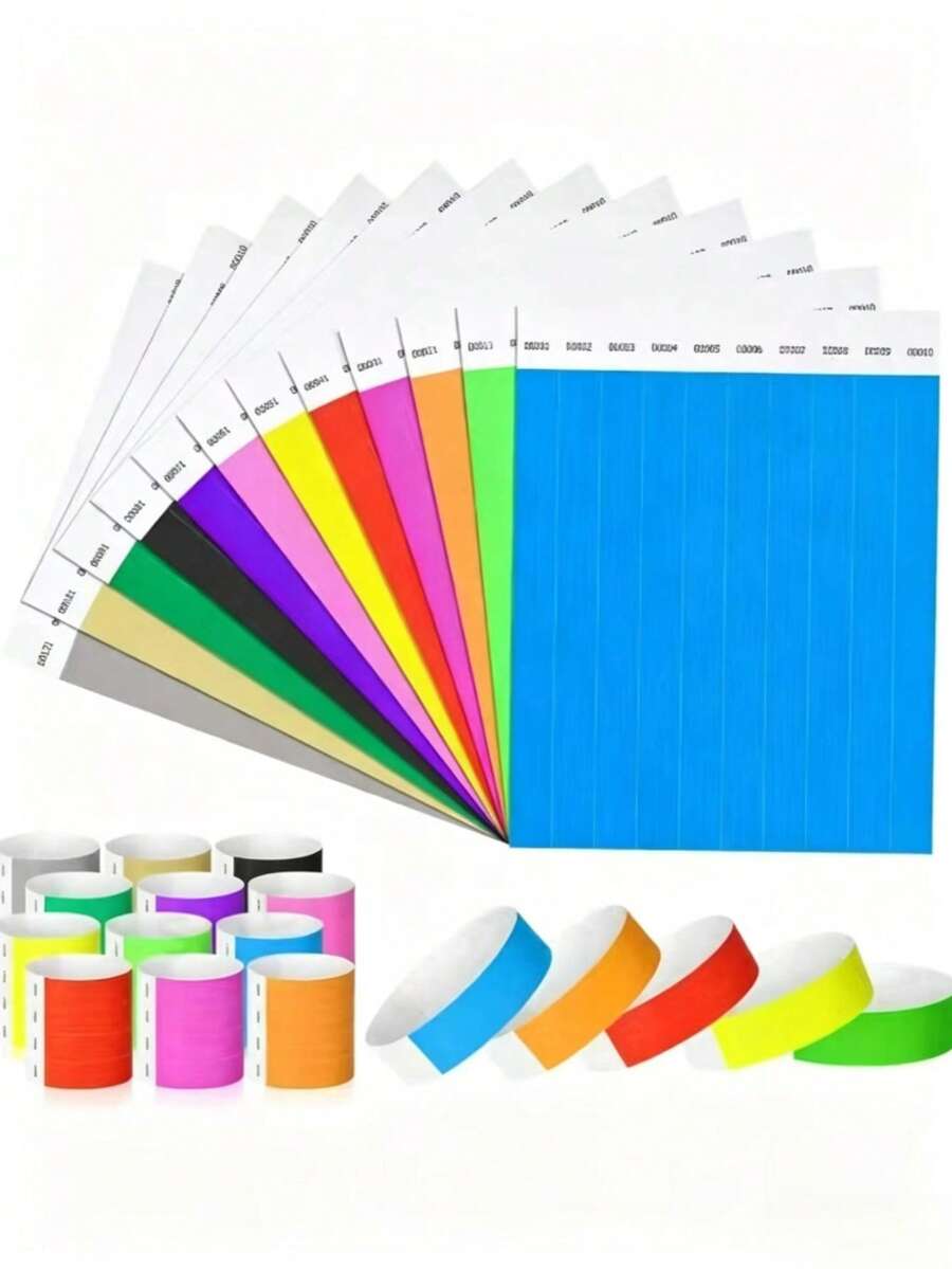 100/500pcs Tyvek Disposable Glow Wristbands, Tear-Resistant Identification Bracelets, Adjustable Size, Suitable For Parties, Amusement Parks, Festivals, Concerts, Valentine's Day, Halloween - Multicolor - View 1