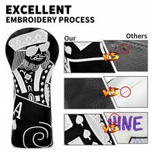 1pc Avant-Garde Golf Club Head Cover, Exquisite Poker Card Character Embroidery, PU Material, Suitable For Driver, Fairway Wood And Hybrid, Protects Club Head From Scratches And Dust - Multicolor - View 4