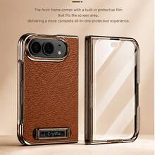 1pc Multi-Color Lychee Leather Texture Anti-Drop Shockproof Scratch-Resistant Anti-Fingerprint Dust-Proof Integrated Shell Film With Built-In Hidden Metal Kickstand Raised Lens Protection Front Screen Protector Electroplated Metal Frame Full Coverage Protection PU Leather Lychee Grain Material Electroplated Frame Crafting Light Luxury Business Style Foldable Phone Protective Case Phone Cover Suitable Compatible With Apple Duo For Business Professionals - Multicolor - View 10