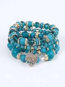 4pcs/Set Round Bead Heart Bracelet, Clean And Soft, Suitable For Bohemian Style Dressing, Short Trips, Holiday Shopping And Styling - White - View 6