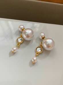 1 Pair Elegant Gentle Front And Back Faux Pearl Earrings Suitable For Women's Daily And Party Wear - White+Golden - View 4