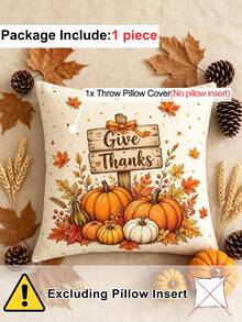 1件 GiveThanks 感恩節數位印花裝飾枕套，復古南瓜楓葉秋季氛圍聚酯纖維床枕套，不含填充物 - 彩色 - 查看 4