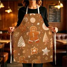 1pc Christmas Vintage Gingerbread Man Dessert Print Apron - Sleeveless Halter Neck Design, Durable And Comfortable Fit, Featuring Gingerbread Man With Frosting Stars And Striped Christmas Tree Pattern, Suitable For Cooking, Baking And Home Cleaning, Household Cleaning, Housework Apron, Hand-Painted Handmade Baking Apron, Fun Holiday Gift - Multicolor - View 12