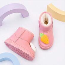 1 Pair Girls' Carrot Rabbit Plush Decor Pink Short Snow Boots, Suitable For Winter Outdoor Wear And Outfit Matching - Pink - View 6