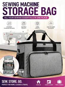Random Style & Color One Large-Capacity Thick Fabric Sewing Machine Storage Bag With Elastic Mesh Pocket, Portable Carry Case For Brother, Singer, And Other Home Sewing Machines-Craft Supply Storage Bag - Multicolor - View 2