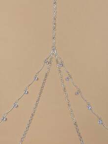 1pc Fashionable Sexy Crystal Embellished Halter Waist Chain, Body Jewelry Suitable For Beach Party, Holiday Gift - Silver - View 4