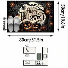 1PC Black Background Orange Yellow Full Moon Pumpkin Lantern Bat Pattern Entryway Doormat, Vintage Halloween Style Crystal Velvet Rectangular Spider Web Street Light Detail Machine Washable Doormat, Suitable For Halloween Party Entrance Garden Decor - Multicolor - View 10