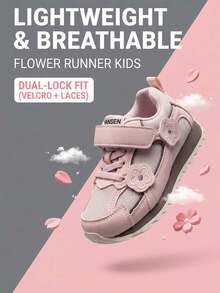 Girls' Pink Floral Embroidered Sneakers, Spring/Autumn Hook-And-Loop Soft Sole Non-Slip Casual Shoes For Toddlers And Babies - Pink - View 1