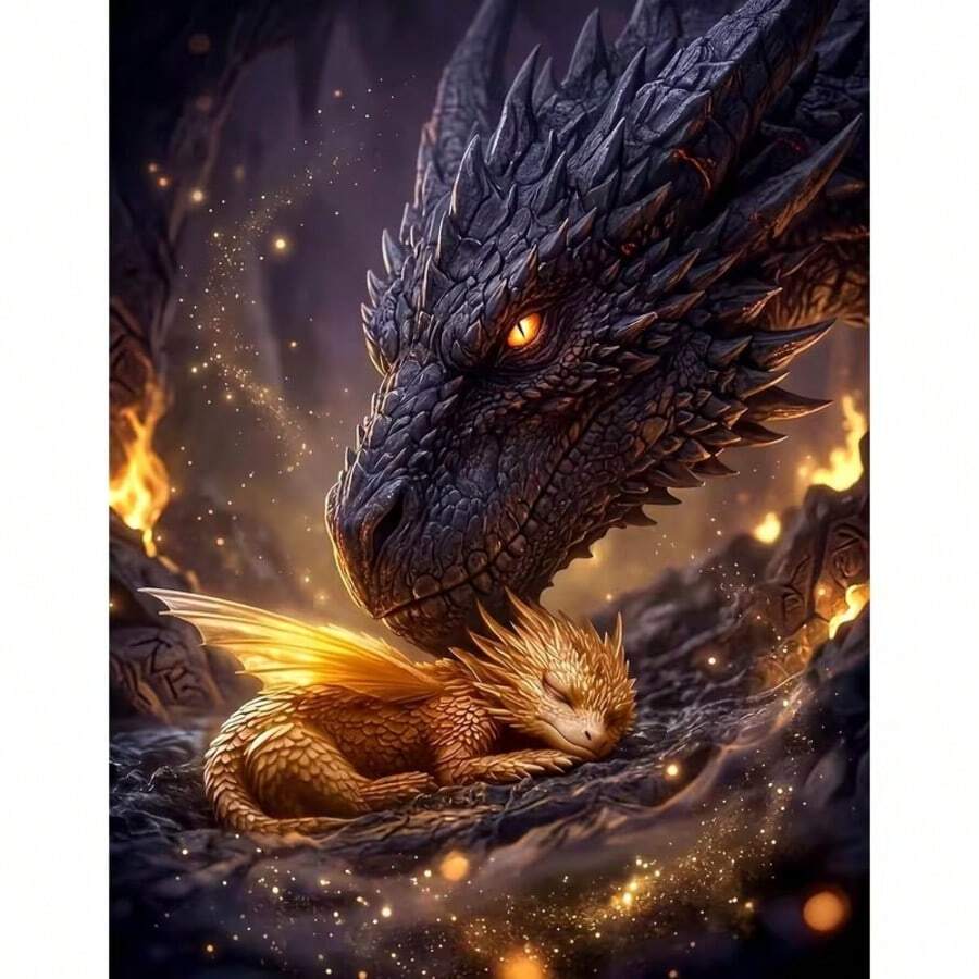 1PC DIY 5D Diamond Painting Kit Flying Dragon Pattern - Round Full Drill Diamond Art Mosaic Craft, Home Wall Decor, Unframed - No Frame - View 1
