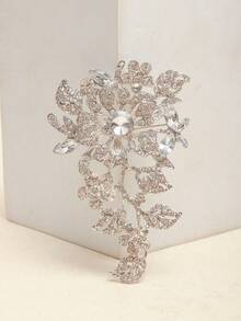 1pc Fashion Exaggerated Plant Flower Rhinestone Brooch - Silver - View 4