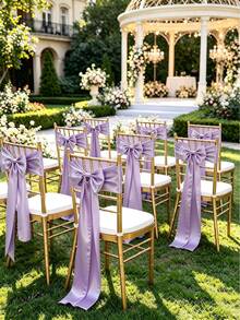 20pcs Wedding Satin Chair Sashes Light Purple Bows 6x102 Inches (Approx. 15x260 Cm) Ribbon Fabric Bands Suitable For Wedding Banquets, Parties, And Other Chair Decorations - Mauve Purple - View 1