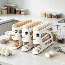 4‑Tier Rolling Egg Rack‑Space‑Saving Side‑Door Design, Holds 30 Eggs, Convenient Handle, Suitable For Kitchen And Refrigerator Storage, Modern Kitchen Accessory, Durable Plastic Material - White 1pc - View 4