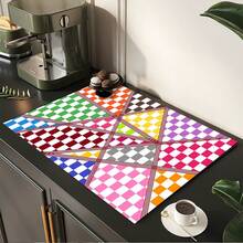 2D Colorful Plaid Print Pattern Drainage Mat/Absorbent Mat/Drying Mat For Coffee Machine And Tableware - Absorbent Polyester Desktop Protector With Rubber Non-Slip Backing, For Kitchen Countertop Decoration - Home Bar And Dining Table Placemat - Multicolor - View 5
