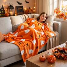 Halloween Ghost Throw Blanket, Cute Ghost Bow Soft Washable Blanket, Suitable For Bed, Sofa, Chair, Home Living Room Decor, Machine Washable - Multicolor - View 2