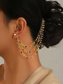 1pc Fashion Luxury Multi-Layer Faux Pearl One-Piece Ear Hook Hair Accessory, Dual-Use Long Dangle Design For Women, Suitable For Banquet, Wedding, Date, Valentine's Day, Birthday Gift (All Colors Are Shipped Randomly) - Multicolor - View 3