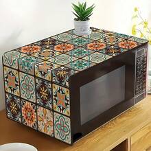 1pc 35X85cm Vintage Bohemian Geometric Pattern Microwave Cover, Polyester Kitchen Microwave Dust Cover, Perfect For Kitchen Decor And Appliance Protection, Home Decoration - 1 Kitten - View 1